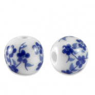 Beads Ceramic 8mm White-Delft Blue