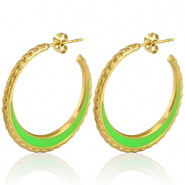 Stainless steel earrings creole 30mm Gold-Neon Green