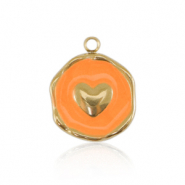 Stainless steel charms heart Gold-Neon orange