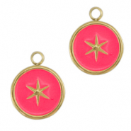 Stainless steel charms star Gold-Neon pink