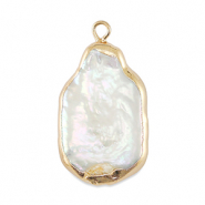 BQ Freshwater pearls charm rectangle Gold-Natural White