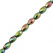 Hematite beads oval 5mm faceted cut Green-Pink-AB coating
