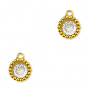 Stainless steel charms zirconia round Gold-Transparent