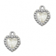Stainless steel charms zirconia heart Silver-Transparent