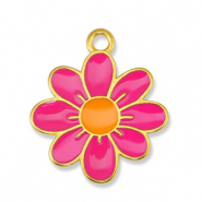 DQ European metal charms flower Fuchsia-Orange-Gold (nickel free)