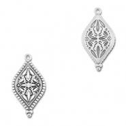 DQ European metal charms oval with flower Antique Silver (Nickelfree)