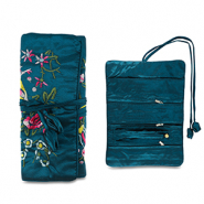 Jewellery travel case with flowers Teal Blue