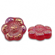 Czech Beads boho flower 14mm Transparent Red-AB Coating