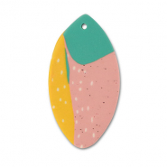 Polymer pendants leaf Green-Pink-Ochre Yellow