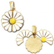 Eco-brass® metal medallion charms flower / flower Gold-White-Yellow