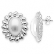 Stainless steel earrings / earpins oval Silver-White