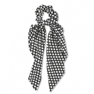 Scrunchie hair tie with ribbon Black-Off White