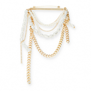 Statement brooches bar with chain and pearls Gold-White