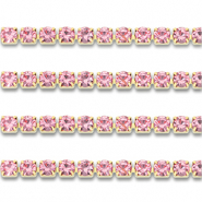 Stainless steel rhinestone chain 4mm Gold-Pink