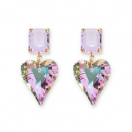Crystal glass earrings / earpins rectangle-heart Lavender-Multicolor AB Coating
