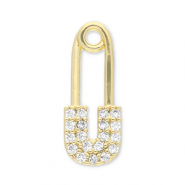 Brass TQ metal charms safety pin Gold-Transparent