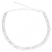 Brass TQ metal choker with strass Silver-Crystal