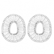Eco-brass® metal earrings / earpins with zirconia oval Silver-Crystal