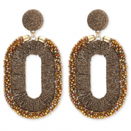 Trendy earrings / earpin with glass beads oval Golden Brown-AB Coating