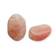 Semi-precious beads Agate oval Coral Red-White
