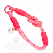 Trendy phone cord with pearl incl. insert Neon Pink-White-Ivory White