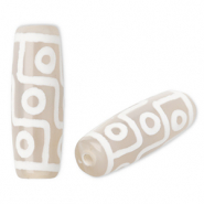 Natural stone beads Chalcedony tube Sand Beige-White