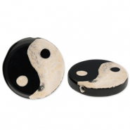 Natural stone beads Chalcedony Yin & Yang Black-Sand Beige
