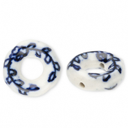 Beads ceramic donut Off White-Delft Blue