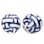 Beads ceramic 12mm with rectangles Off White-Delft Blue