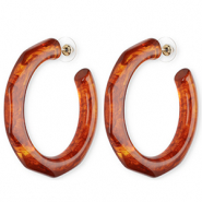 Trendy resin earrings / earpins Dark Amber Brown