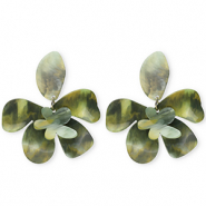 Trendy resin earrings / earpins flower Multicolour Green