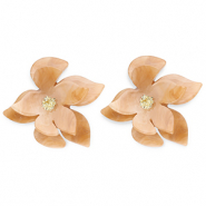 Trendy resin earrings / earpins flower Brown Marble-Gold
