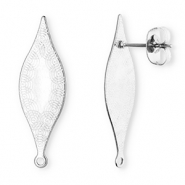 Stainless steel findings earrings / earpin oblong oval with circles with loop Silver