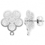 Stainless steel findings earrings / earpin flower with loop Silver