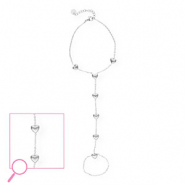 Stainless steel hand chain hearts Silver