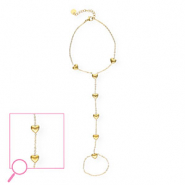 Stainless steel hand chain hearts Gold