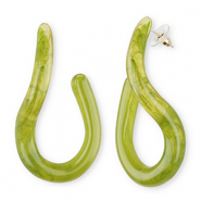 Trendy resin earrings / earpins Multicolour Green