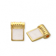DQ® European metal charms square Goud-Pearl White (Nikkelvrij)