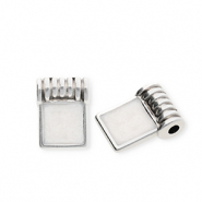 DQ® European metal charms square Antiek Zilver-Pearl White (Nikkelvrij)