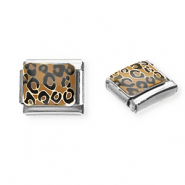 Stainless steel charms for italian bracelet leopard print Silver-Light Brown-Black