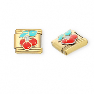 Stainless steel charms for italian bracelet cherries Gold-Red-Green