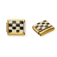 Stainless steel charms for italian bracelet chequered Gold-Black-White