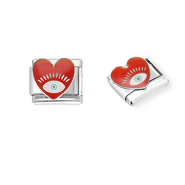 Stainless steel charms for italian bracelet heart with Eye of Providence Silver-Dark Red-White