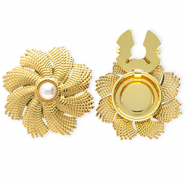 Stainless steel button covers flower with imitation pearl Gold-White