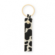 Keychain leather with cow print White-Black-Gold
