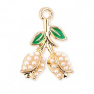 Metal charms tulips with pearls Gold-Green-White