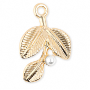 Metal charms leaves with pearl Gold-White