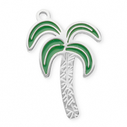 Stainless steel charms palmtree Silver-Dark Green